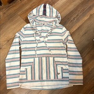 Roxy Striped Beach Hoodie with Teal & Coral Accents